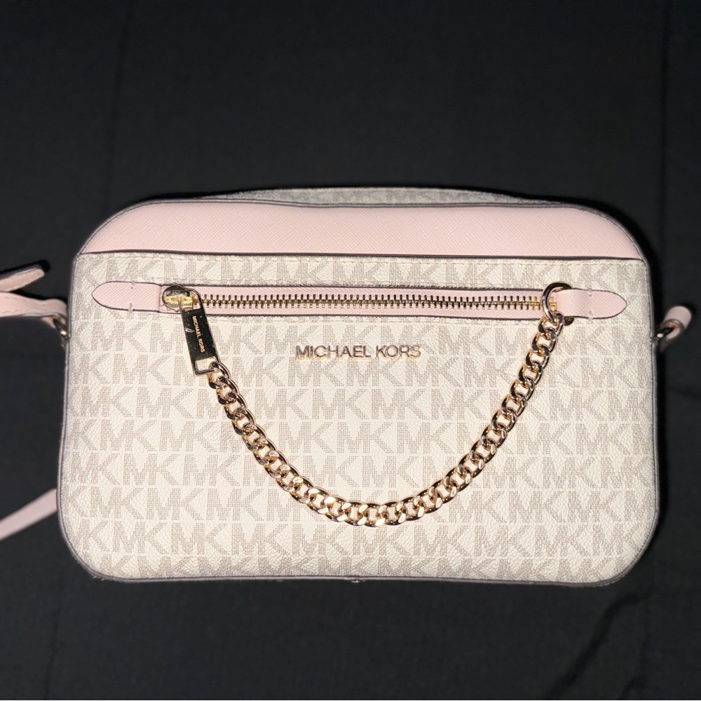 Michael Kors Pink and Cream Crossbody with Gold Chain